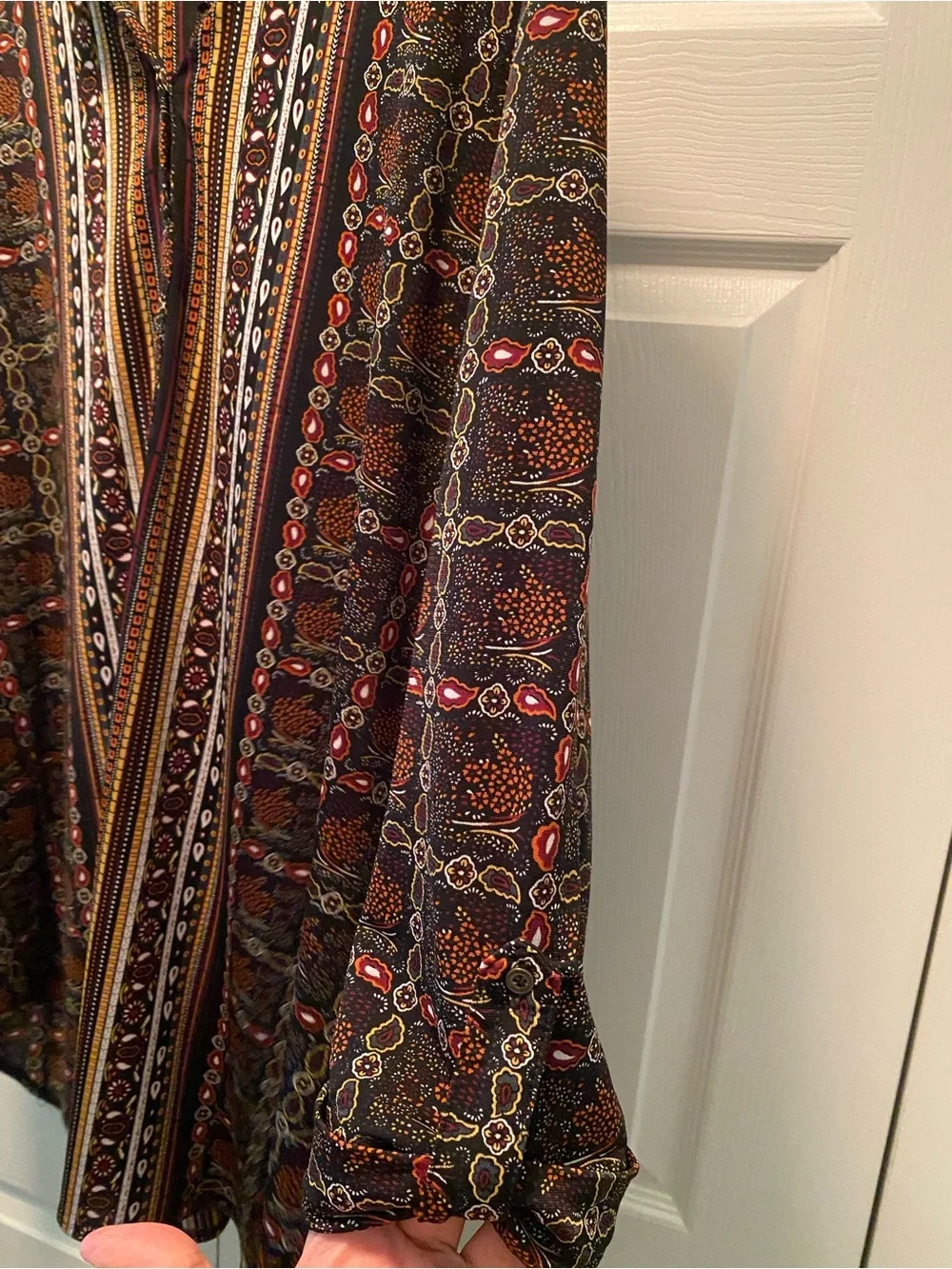 Nygard Autumn/Fall/Earth Tone Colors Mixed Media Geometric Design Blouse 1X
